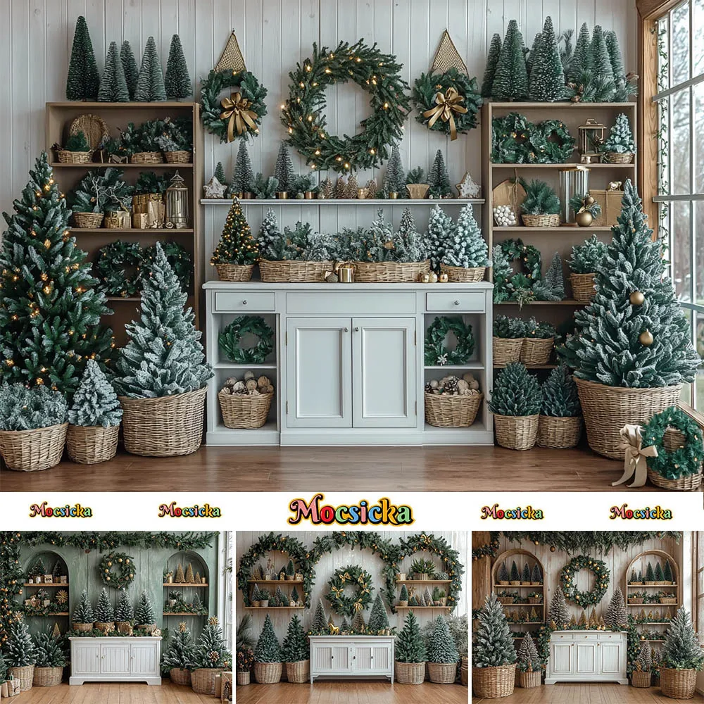 Mocsicka Photography Background Christmas Room Garland Window Holiday Decoration Children Portrait Photo Background Studio Props