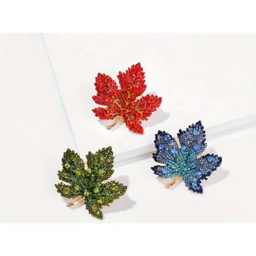 Fashion Luxury Maple Leaf Blue Rhinestone Crystal Brook Women Jewelry Accessorie