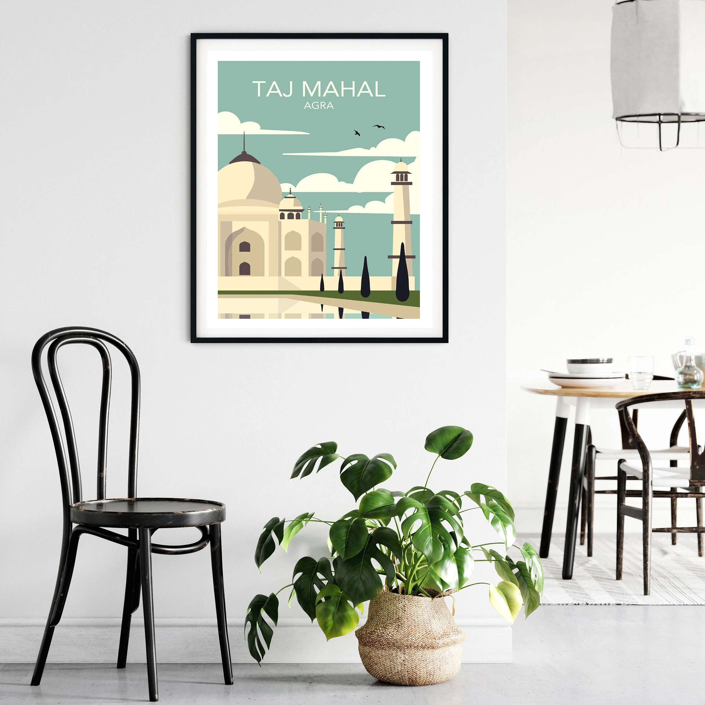 Taj Mahal Agra Retro Travel Poster Wall Art Canvas Painting  Print Home Decor Picture For Living Room Housewarming Gift