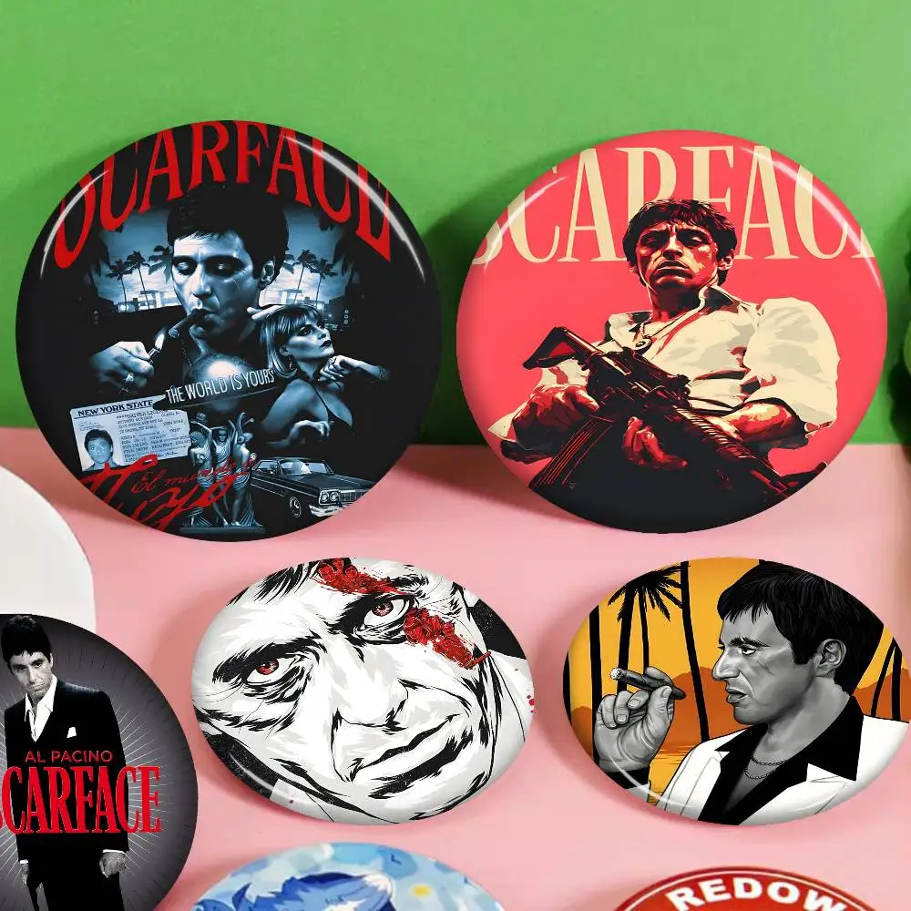 S-Scarface Brutal-Glamorous Round Button Pins Slogan Creative Brooches Backpack Clothes Decoration Fashion Cartoon Jewelry Gifts
