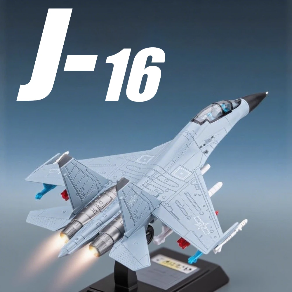 

1:81 J-16 Fighter Model Toy Alloy Diecast Music Light Pull Back Launchable Missile Military Airplane Models for Boys Gifts