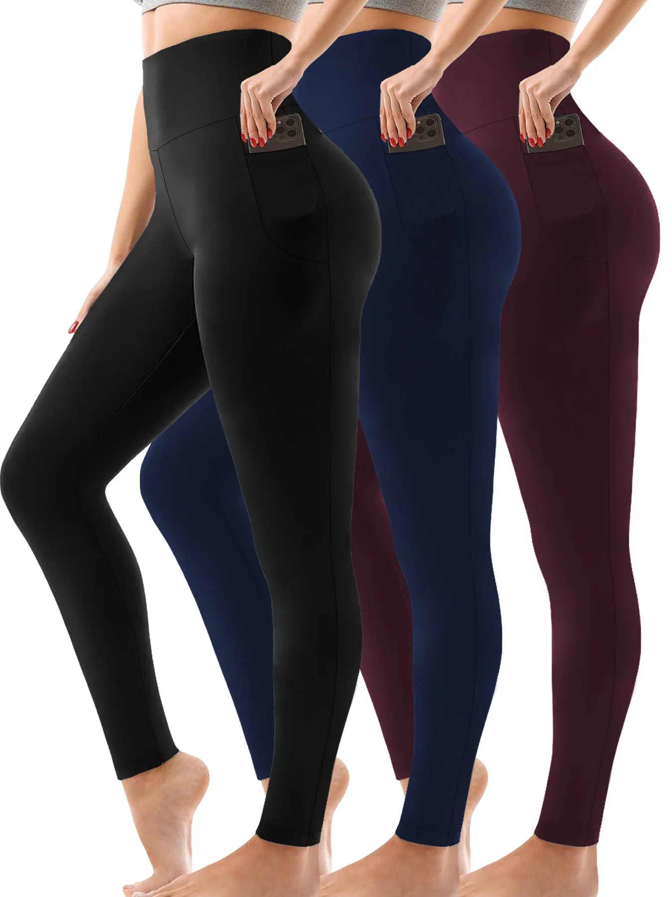 

3 Pack Super Soft Leggings with Pockets for Women, High Waisted Tummy Control Workout Yoga Running Pants Leggings