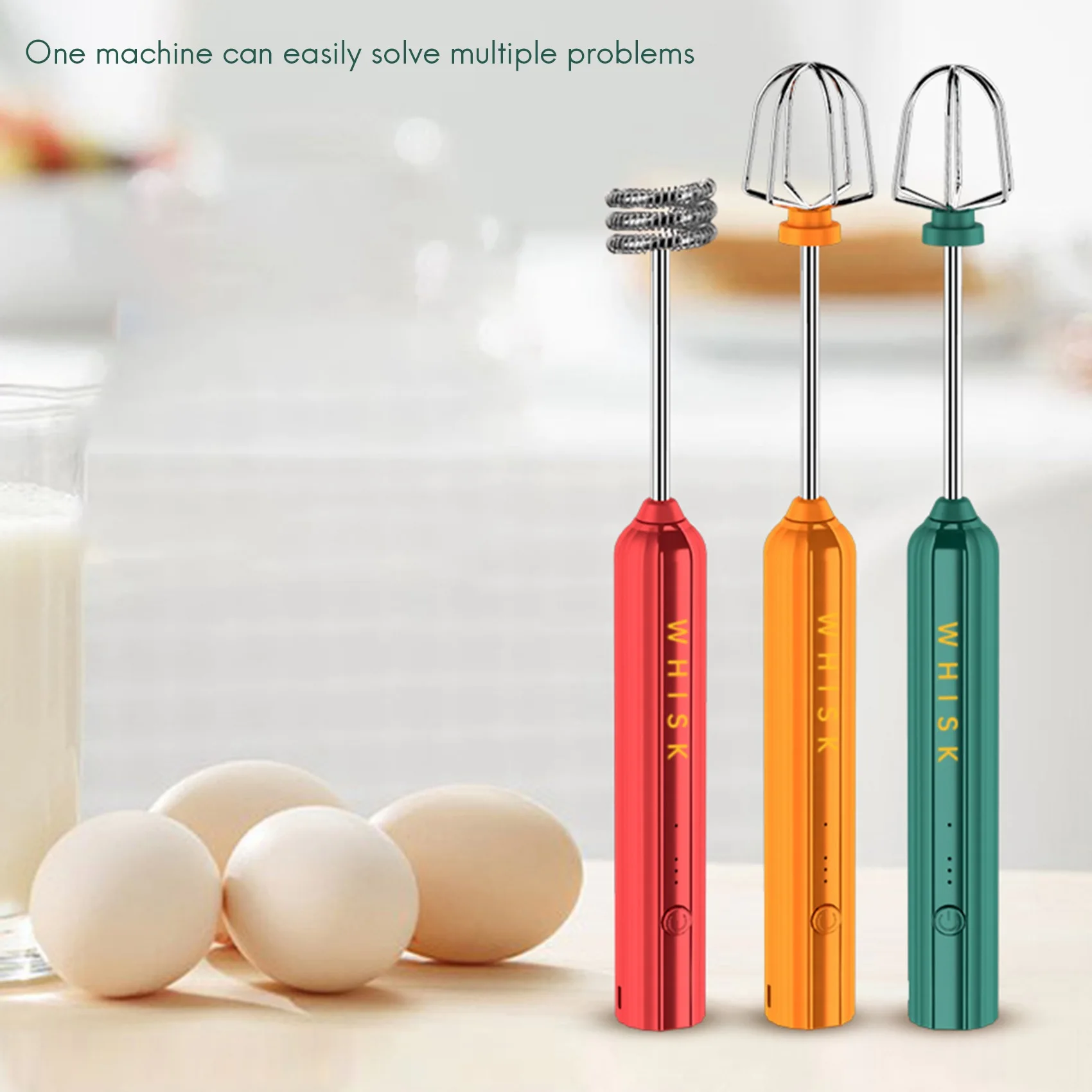 USB Rechargeable Electric Whisk Egg Beater Handheld Coffee Blender Household Milk Shaker Mixer Frother Foamer Red