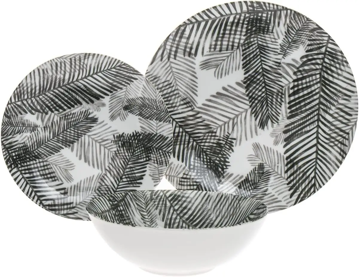 طقم أواني الطعام، أطباق العشاء، أطباق السلطة، وأطباق الحساء الصقيل طباعة فيليس - طقم 12 قطعة