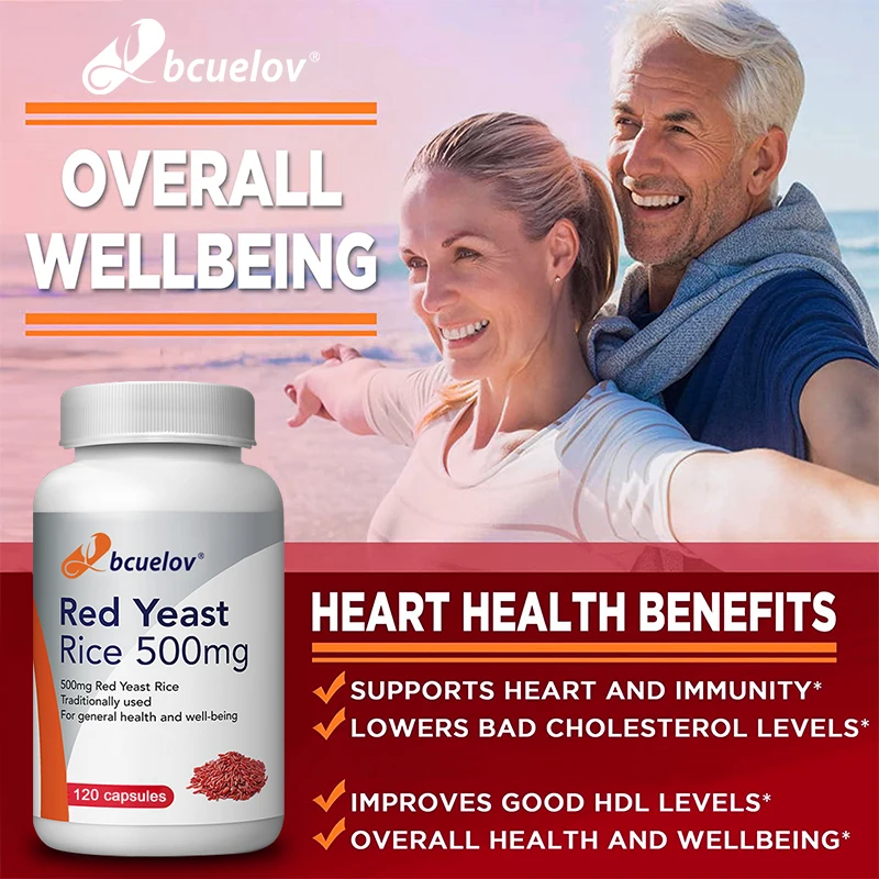 أرز خميرة حمراء 500 ملجم - مكمل كوليسترول، يدعم الصحة العامة، ويعزز صحة القلب والمناعة، ومضادات الأكسدة