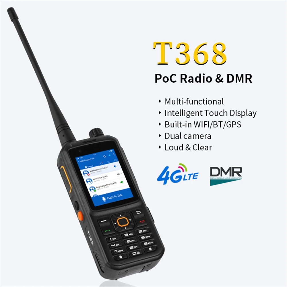 Inrico T368 6000mah Walkie Talkie,4G LTE, GPS, Poc Radio, DMR, Two Way Radio, Dual Simcard, WiFi, Camera Touch Screen, Newest