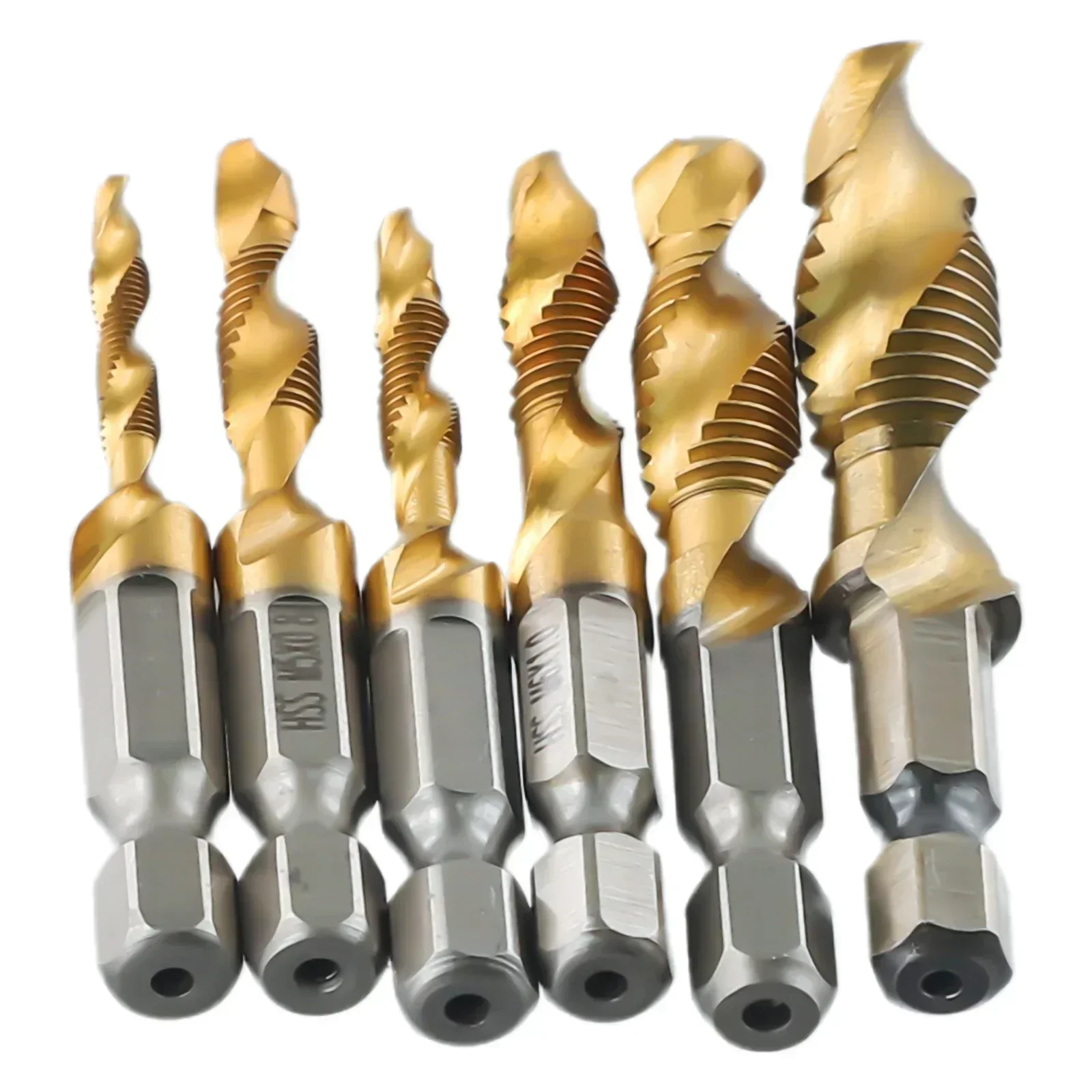 12x Tap Drill Bit Set Hex Shank Plated HSS Screw Thread Bit M5 M6 M8 M10 Screw Machine Compound Tap Electric Tool