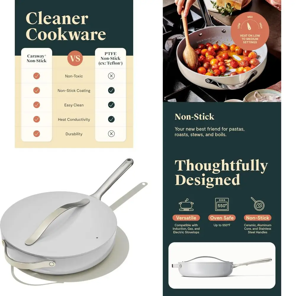 

Nonstick Ceramic Sauté Pan 4.5 Qt, 11.8-Inch, PTFE and PFOA Free, Oven Safe, All Stovetop Compatible, Non Toxic Cooking Pan with