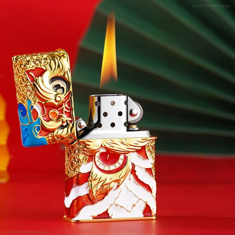 

Luminous Armor Grinding Wheel Windproof butane Lighter, Gold Wire Enamel Lion Dance High-end Gift, Men's Gift Wholesale