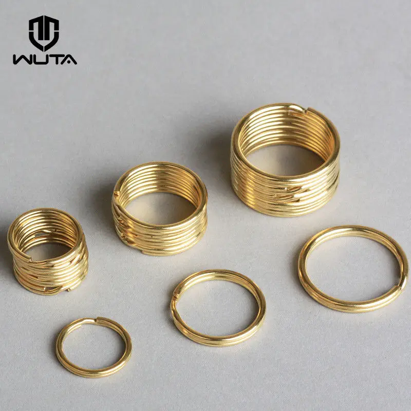 WUTA 50 Stück Schlüsselanhänger aus massivem Messing, Kettenhaken, Hardware, geteilter Ring (nicht verblasst), runder Schlüsselhalter, Lederhandwerk, DIY-Zubehör