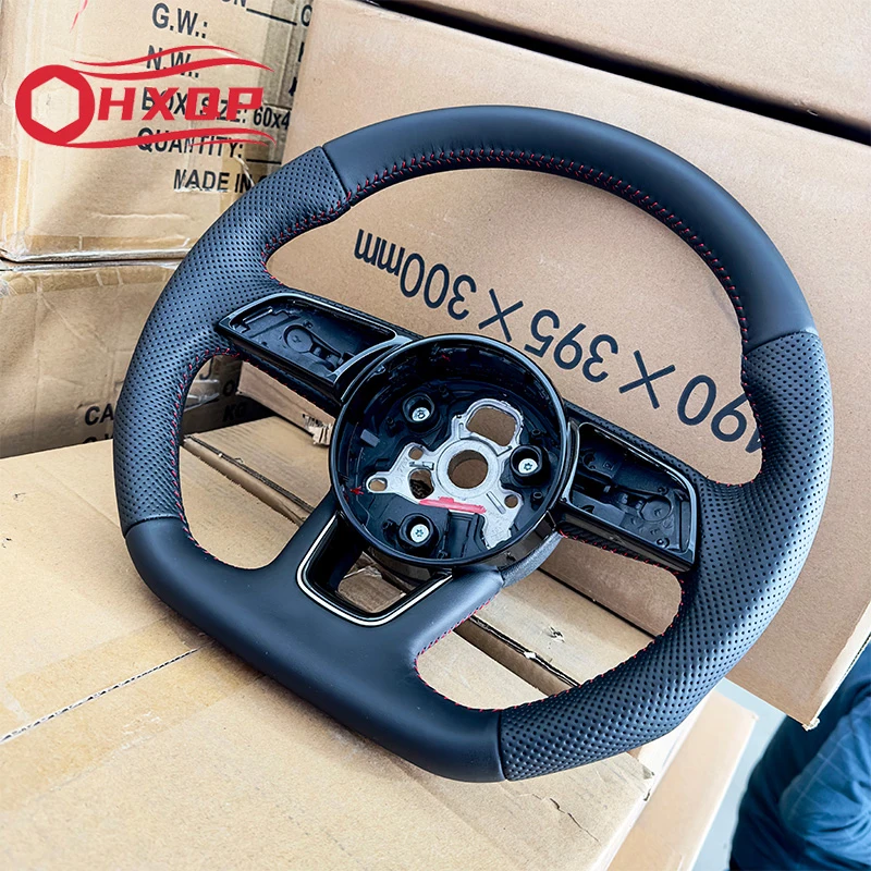 Leather flat bottom steering wheel for Audi A3 A4 A5 B9 semi-perforated sports steering wheel