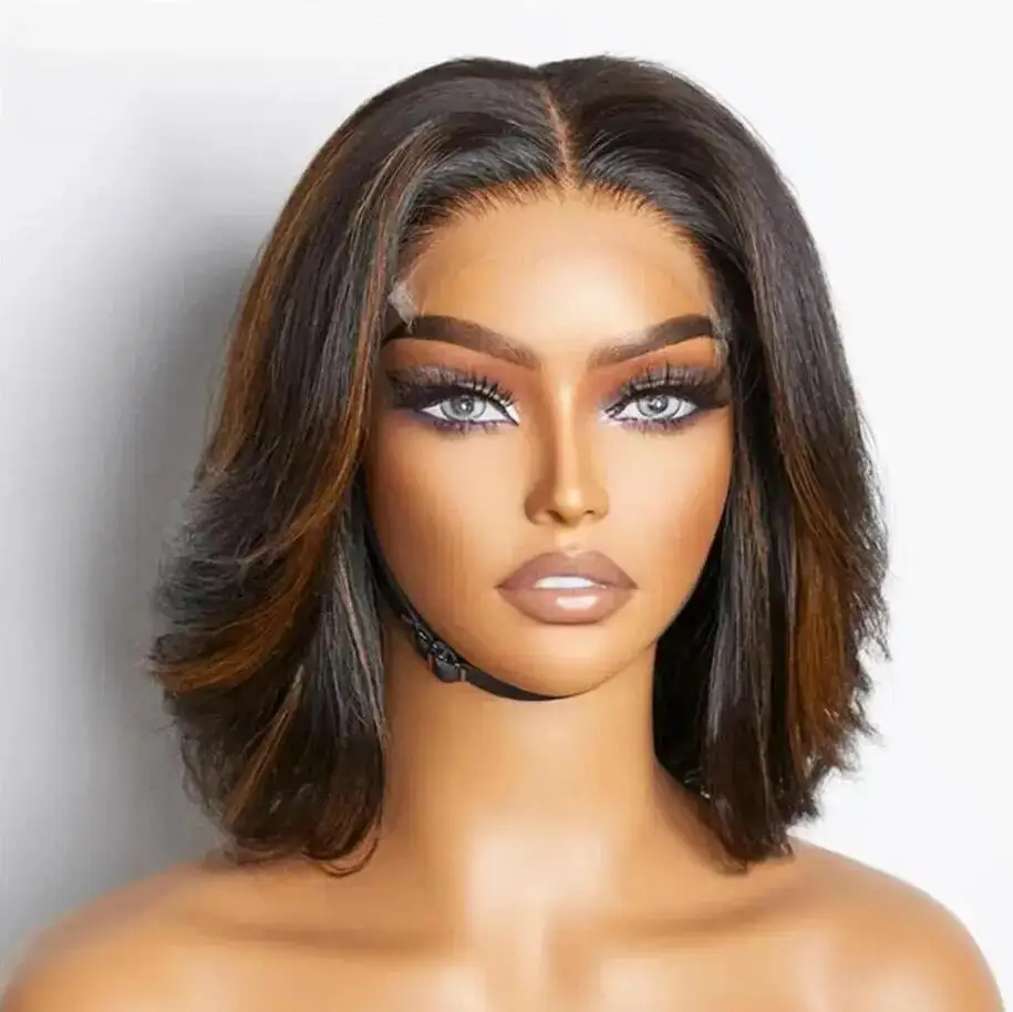 Highlight Brown Glueless 28'' Silky Straight 5x5 Silk Base Jewish Human Hair Wig Baby Hair HD Lace European Hair Preplucked