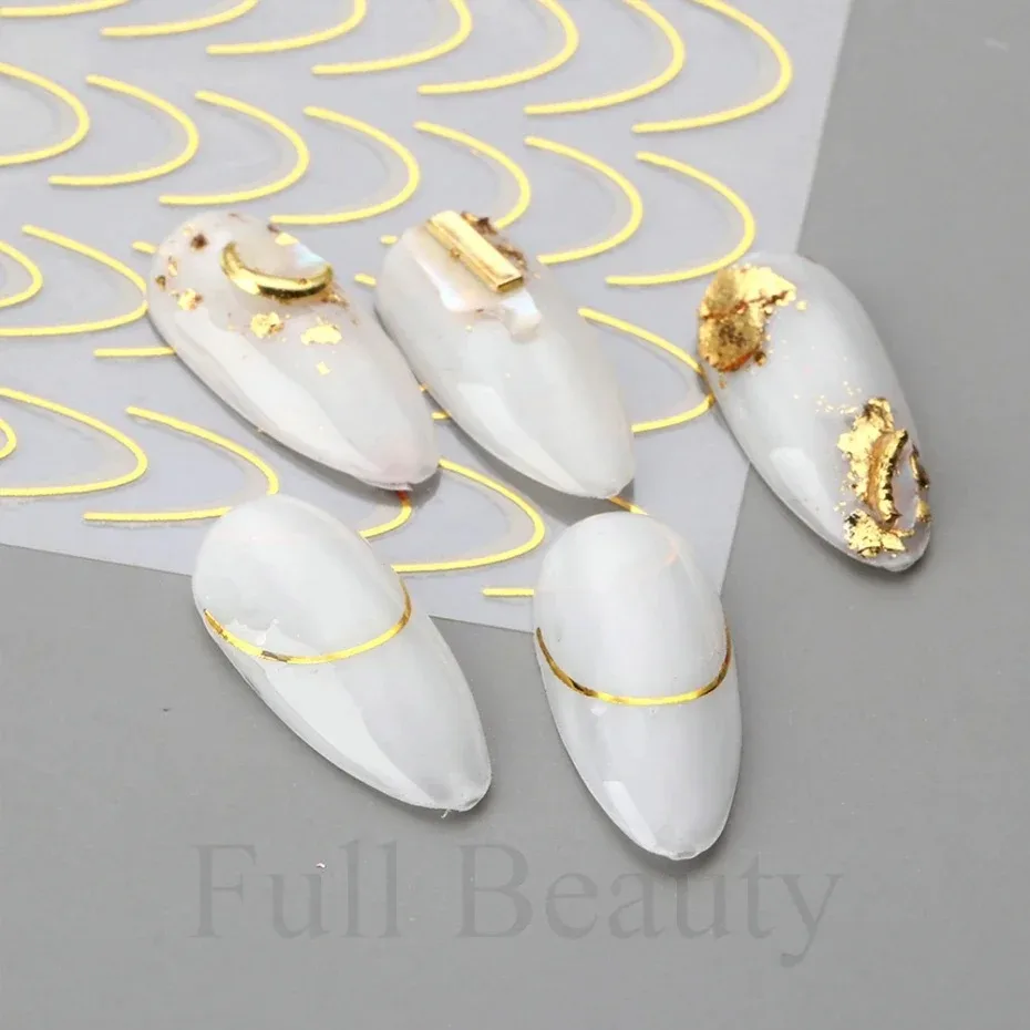 

Французские советы, наклейки для ногтей, 3D золотые, розовые, изогнутые, полосатые линии, лента, вихревые ползунки, маникюрные клейкие гелевые наклейки для дизайна ногтей TRSTZ-CS169