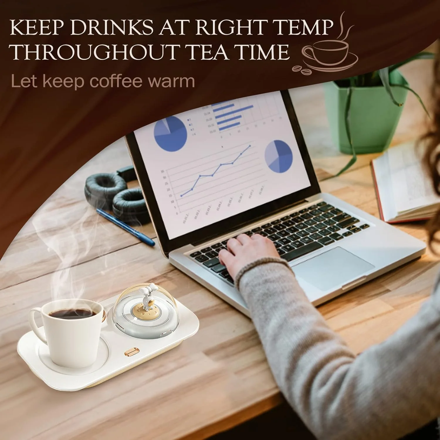 ، تدفئة المشروبات لمكتب المكتب مع الروائح والضوء الليلي، إعدادات درجة الحرارة، سخان الكوب الذكي للكاكاو والشاي،