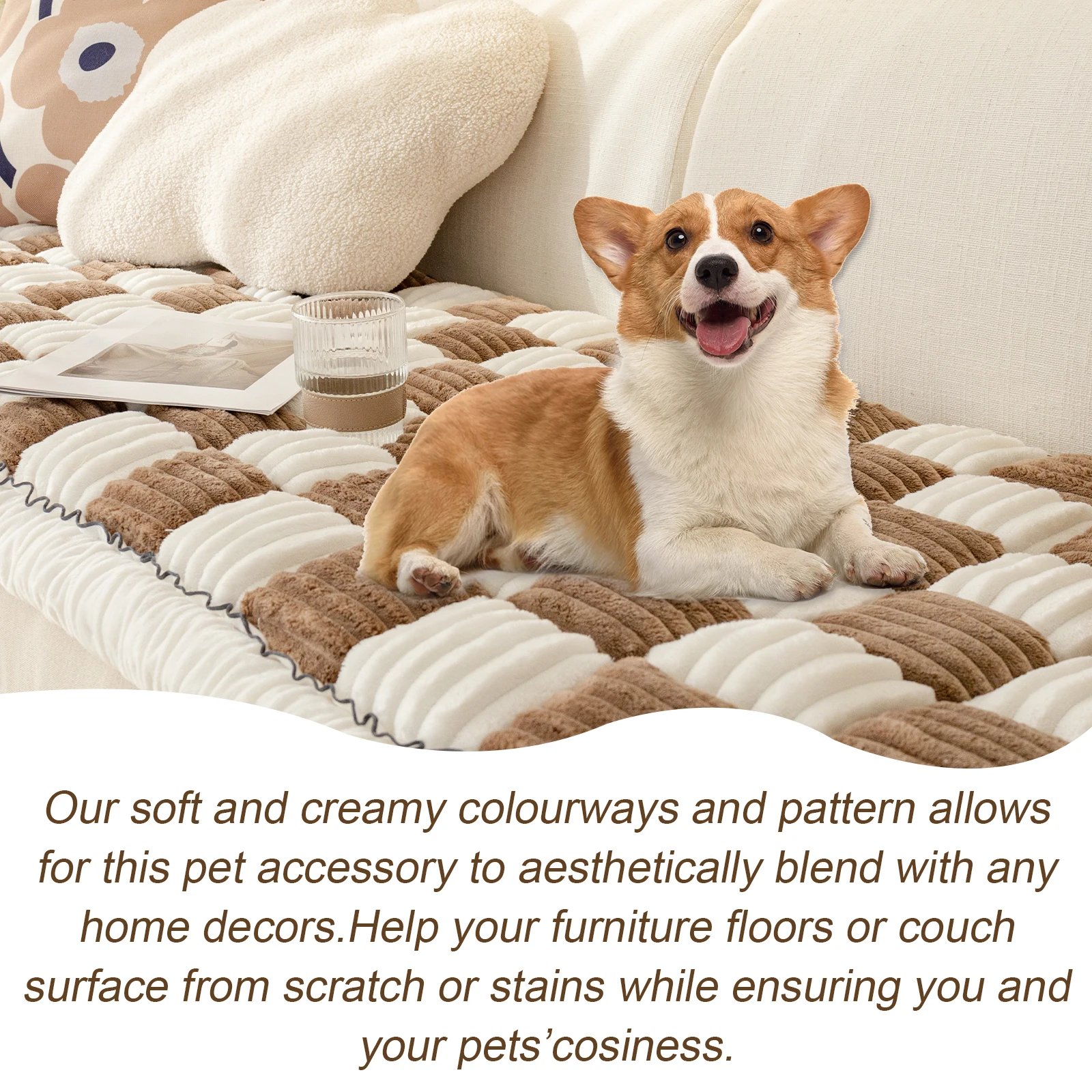 Funny Couch Cover Magic Sofa Cover Garden Cotton Protective Couch Cover Plaid Cream-Coloured Large Plaid Square Pet Mat Bed