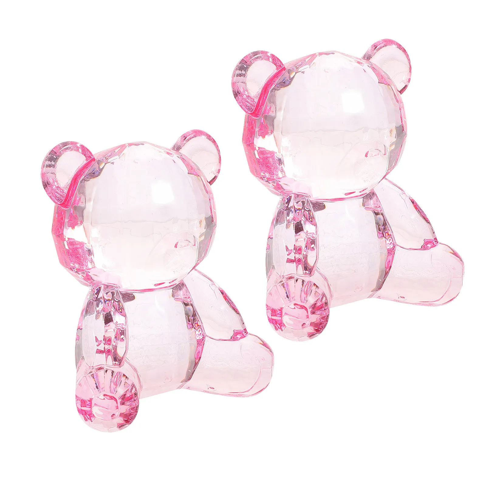 

2Pcs Crystal Bear Statue Acrylic Pink Miniature Cute Animal Ornaments Table Centerpiece Birthday Desk Decor Cake Topper