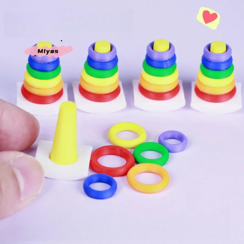 【M】2 Sets Dollhouse Early Learning Rainbow Stacking Toys Puzzle Development Intelligence Rainbow Tower Baby Toy Gift Stack Ring
