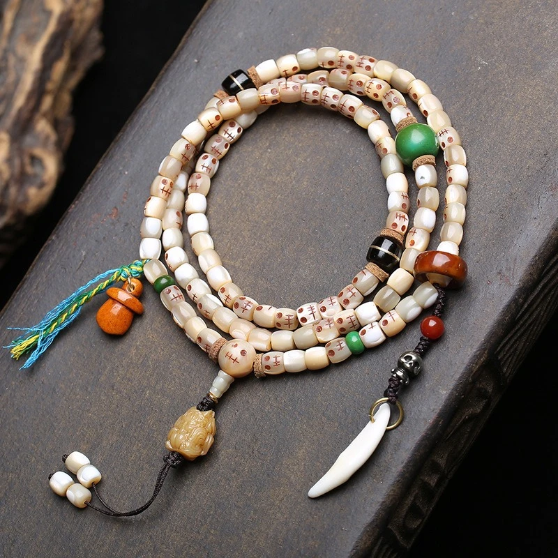 Natural Fishbone Carving, A Dai 108 Beads Buddhist Rosary, Black Gold Coconut Shell Purple Gold Nine-Tailed Fox Accessories