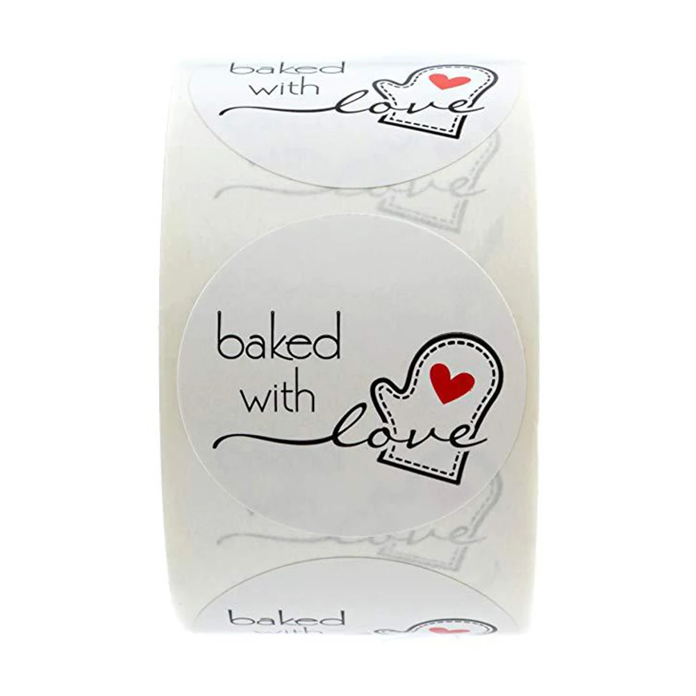 

2 Rolls Premium Round Adhesive Baking Labels with Loving Handwriting Design Ideal for Cookie Bags Cupcake Boxes Party Favors