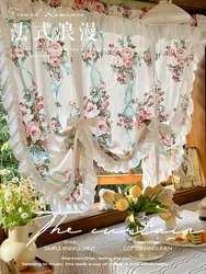 French Floral  Printed Pull Up Curtains for Living Room Girl Bedroom Cloth Curtain Customized Drapes for Kitchen Dorm Home Decor