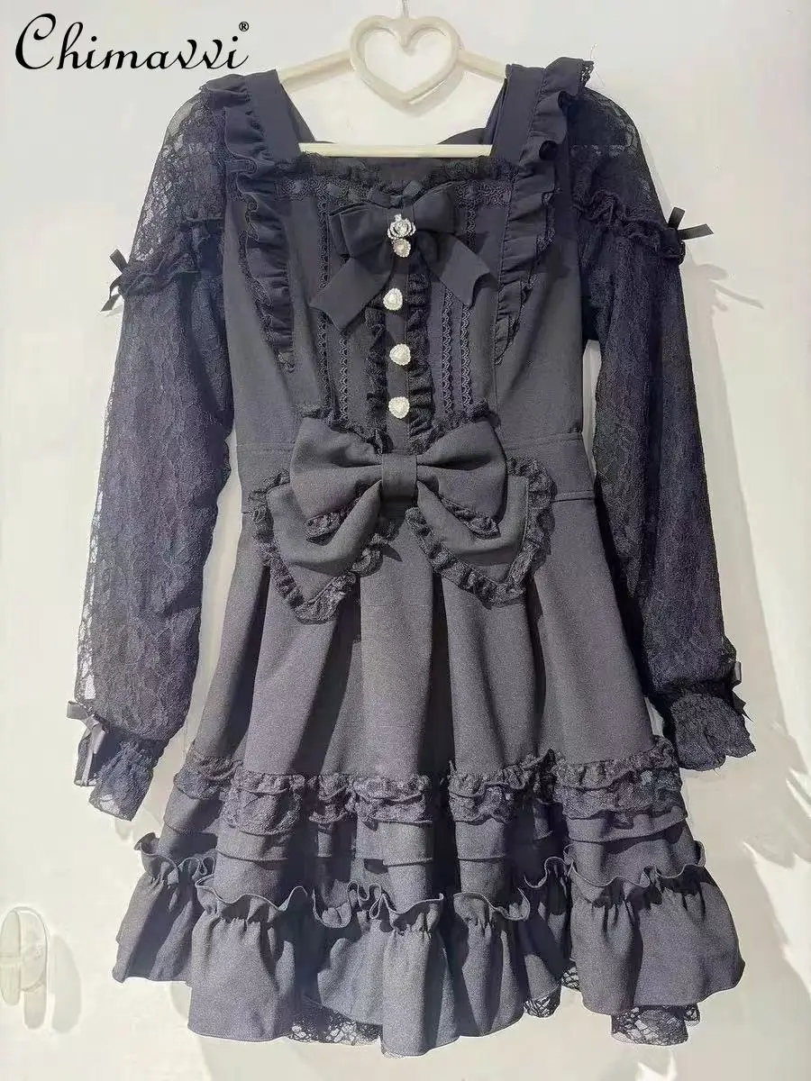 

Japanese Style Liz Sweet Lace Off-Shoulder Dress Super Fairy Cute Bowknot Kawaii Ribbon Cake Princess Lolita Dresses Women