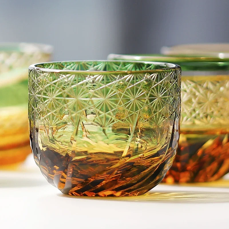 60ml Handmade Green Sake Cup Hand Engraved Crystal Glass Shot Glass High-End Liquor Tasting Cup Perfect Gift For Festival Busine