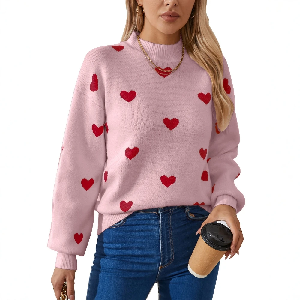 

Fashionable Knitted Sweater Women's Overhead Heart Pattern Round Neck Pullover Autumn Winter New Arrival