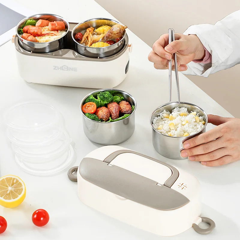 Upgraded 2.4L Double-layer Portable Electric Heating Lunch Box Household Multi-functional Rice Cooker Steamer Small Lunch Box