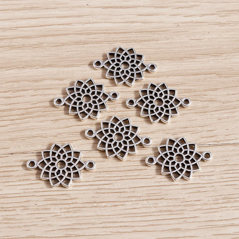 Tusember 40 Stück 14*20mm Metall Niedliche Hohle Lotus-Anhänger Verbinder für Schmuckherstellung Handgemachte DIY Halsketten Ohrringe Armbänder – Detail 6