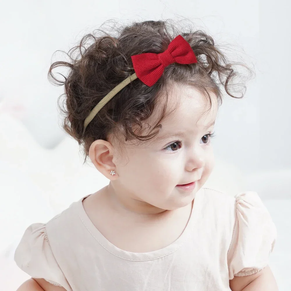 5Pcs/Set Elastic Baby Headband Solid Corduroy Ribbon Bow Headscarf Hairband Newborn Cute Knitted Headband Babe Hair Accessories