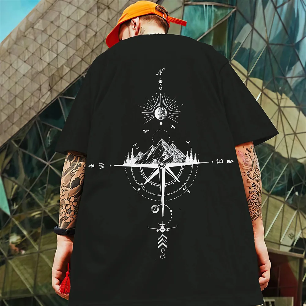 2024 New Summer Men\'s T-Shirt 3d Compass Printed Short Sleeve Tees Simple Fashion Male Clothing Loose Oversized T-Shirt For Men