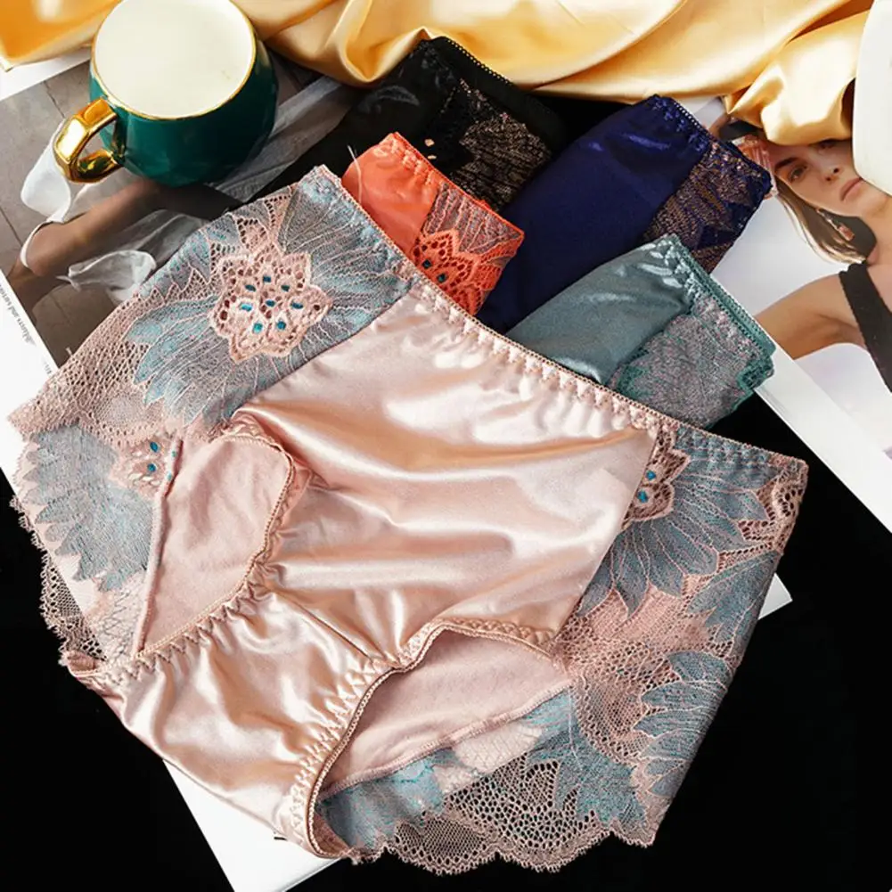 Damskie majtki 2025, wygodne majtki dla kobiet, eleganckie majtki damskie z koronką i haftem, miękkie i oddychające majtki z jedwabiu lodowego dla pań.