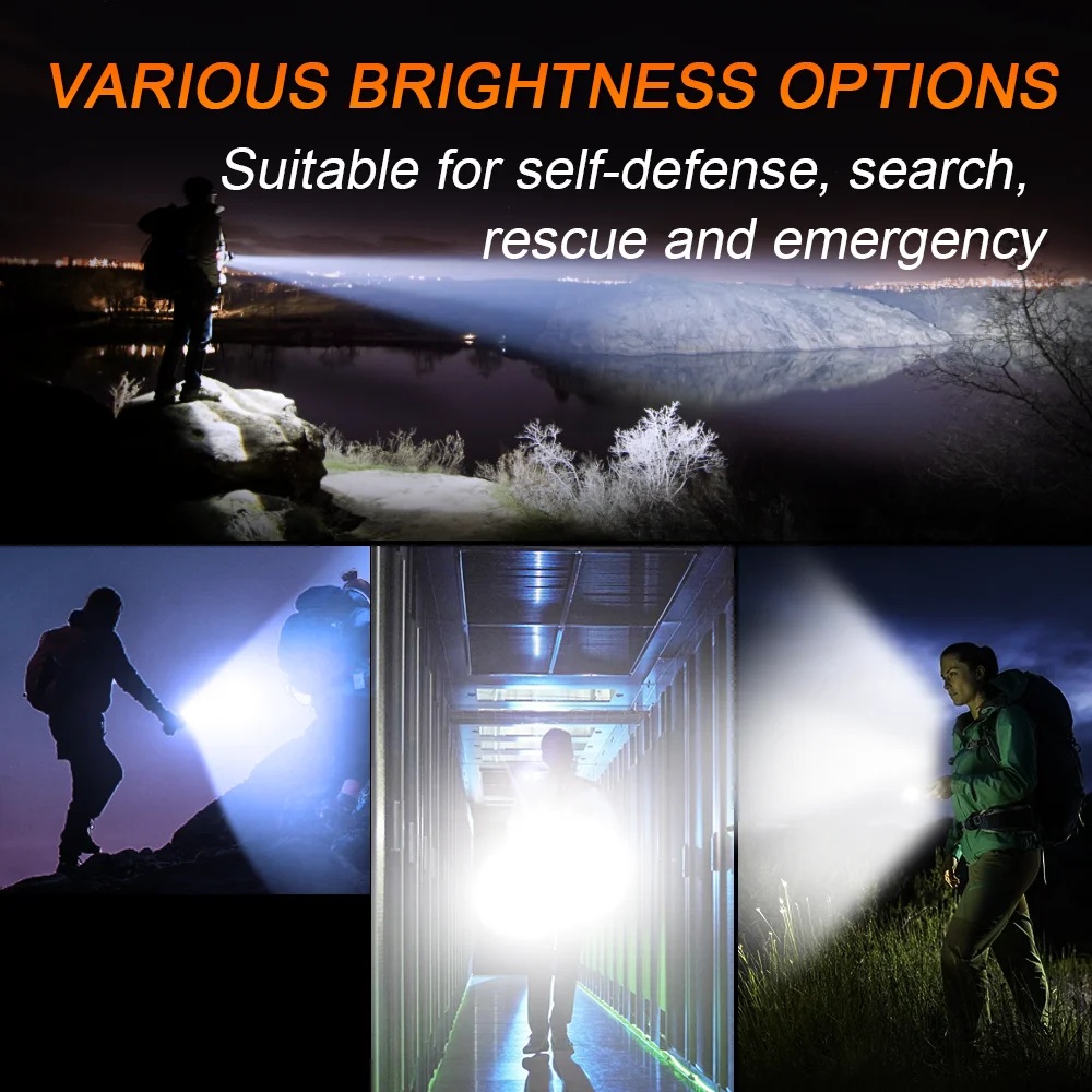 Most Powerful LED Flashlight 45000 Lumens Super Bright USB-C Rechargeable Tactical Torch Self-defense Accessory Survival Gear