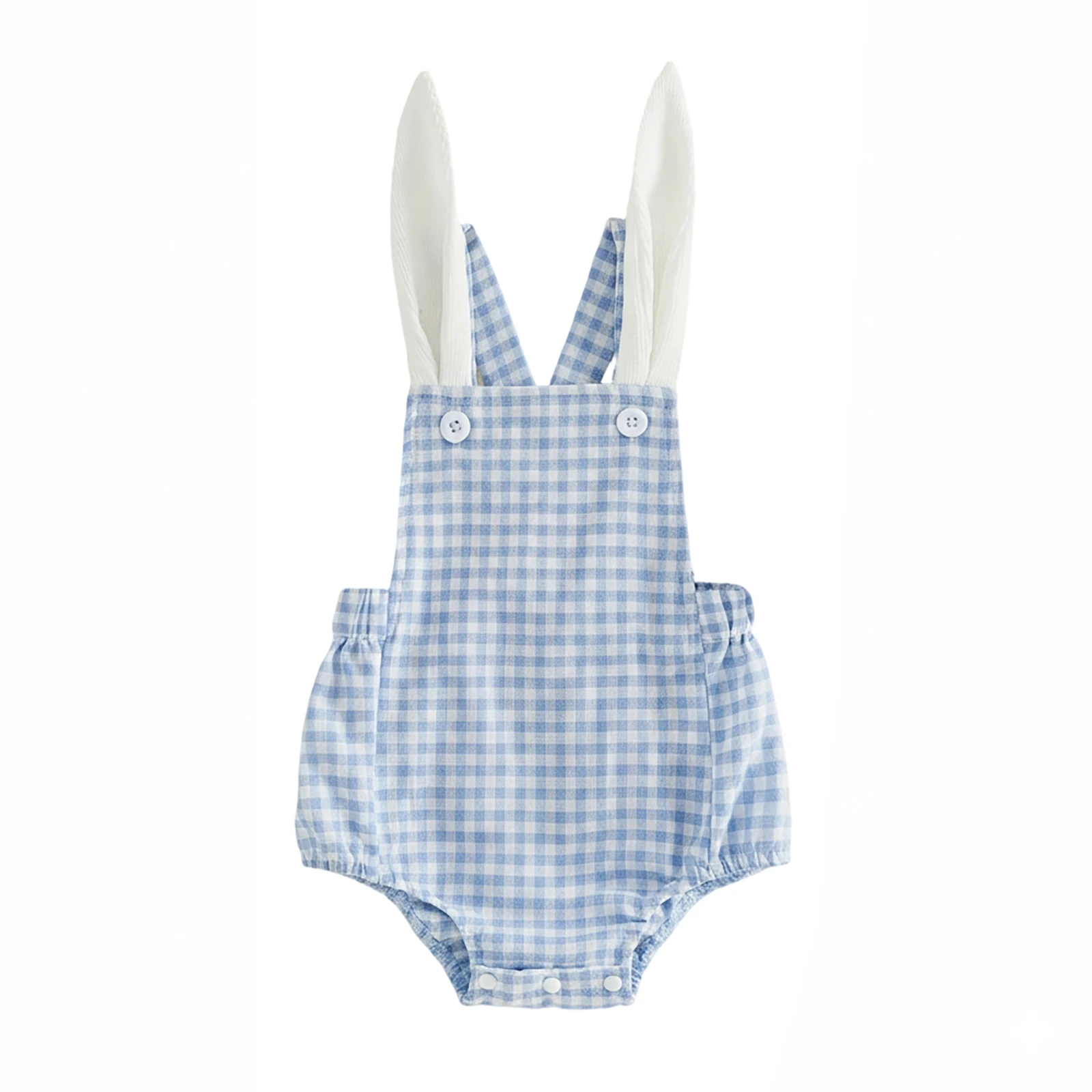 Easter Baby Girls Overalls Romper Plaid Sleeveless Jumpsuit with Bunny Ears and Tails Suspender Pants for Toddler