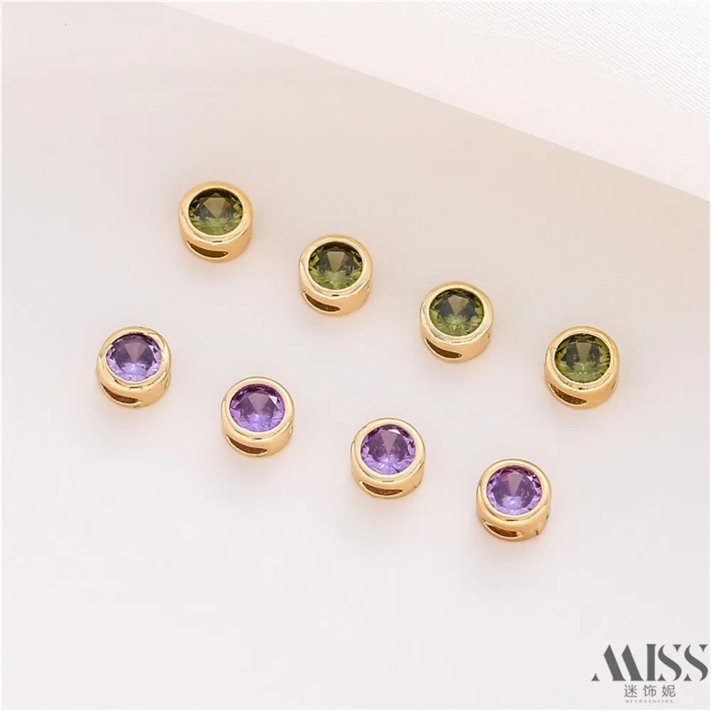 

14K Gold-wrapped Color Round Purple-green Zircon Through-hole Bead Diy Loose Bead Handmade Bracelet Necklace Jewelry Accessories