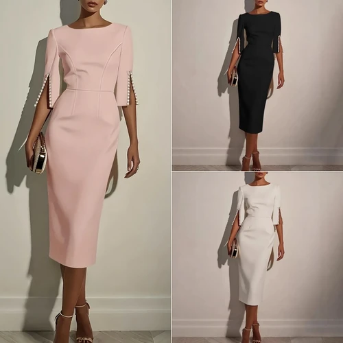 Imagen 1 del producto Vestidos Midi Elegantes con Adorno de Perlas, para Eventos de Gala, Media Manga, Ropa Formal de Oficina para Damas