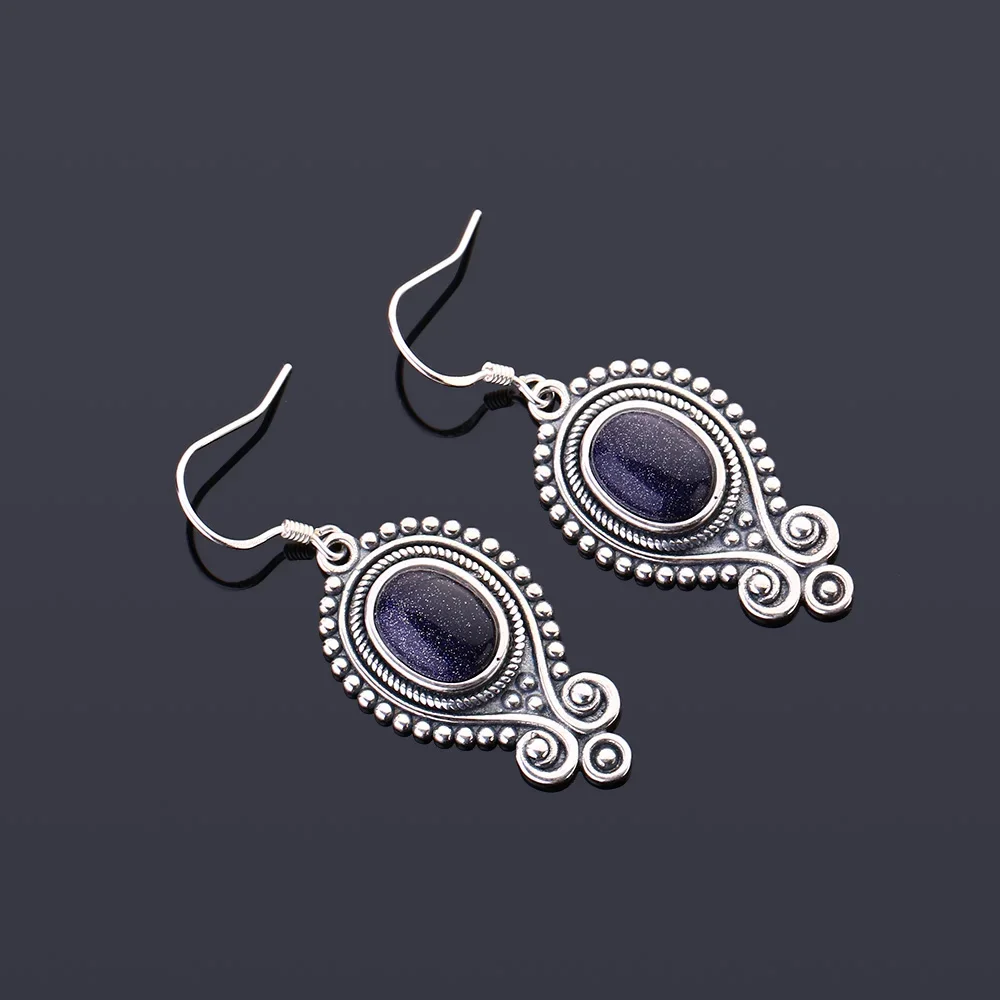 Vintage Style Earrings 925 Sterling Silver 7X9MM Blue Sandstone Jewelry Party Anniversary Gift Moonstone Earrings Wholesale