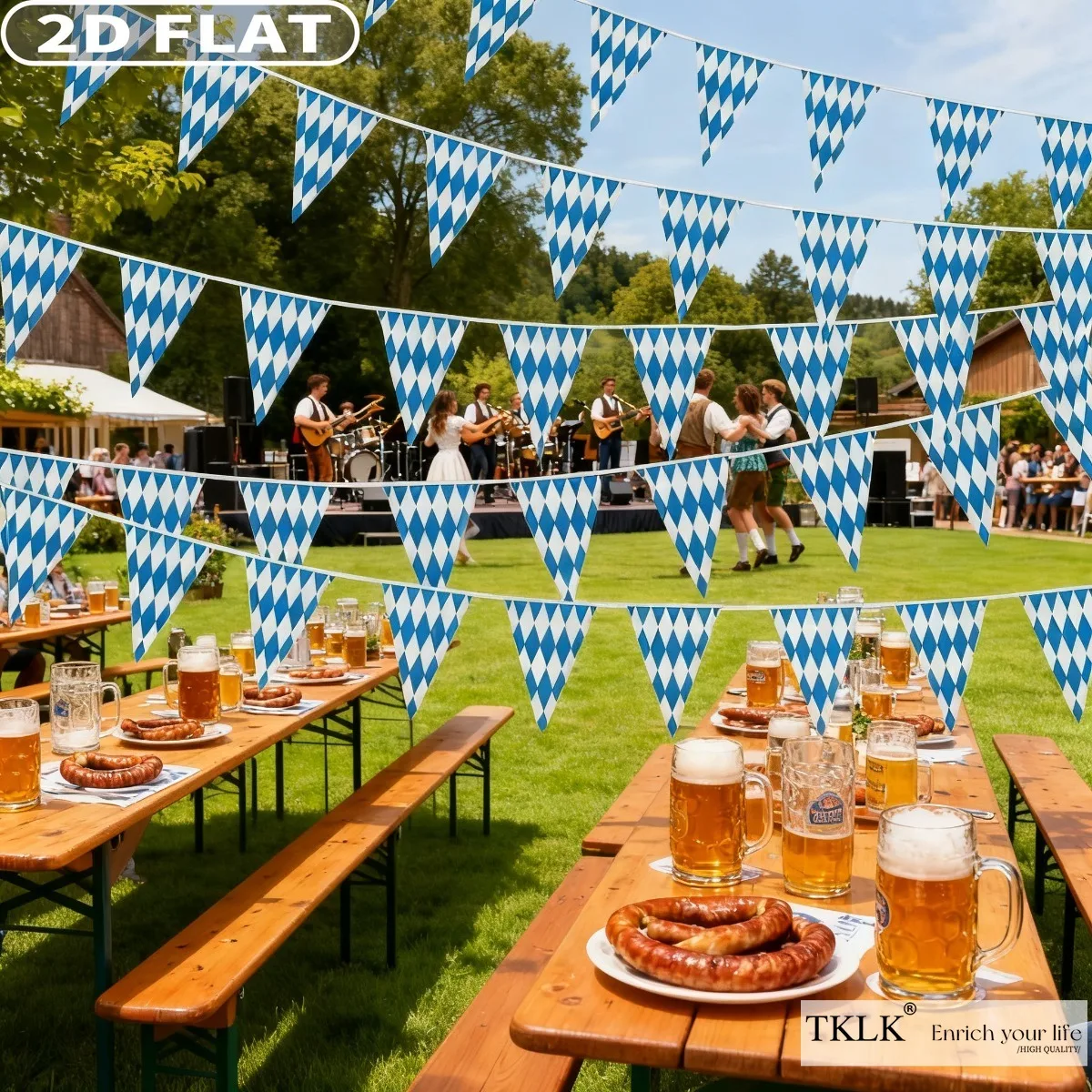 

1 Set of Oktoberfest Bunting String Flag, Bavarian Flag Design, Azure Polyester Triangle Flags, Suitable for Beer Festivals