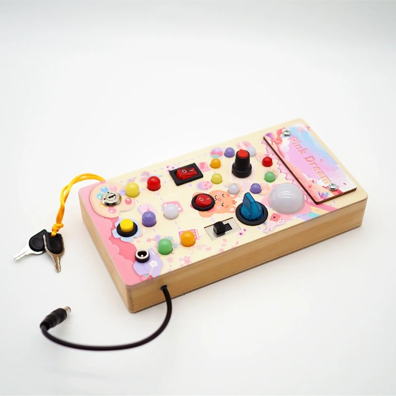 Beschäftigt Brett, Holz beschäftigt Brett mit LED-Lichtsc halter, sensorische Spielzeug Lichtsc halter Spielzeug Reises pielzeug rosa Traum langlebig einfach zu bedienen