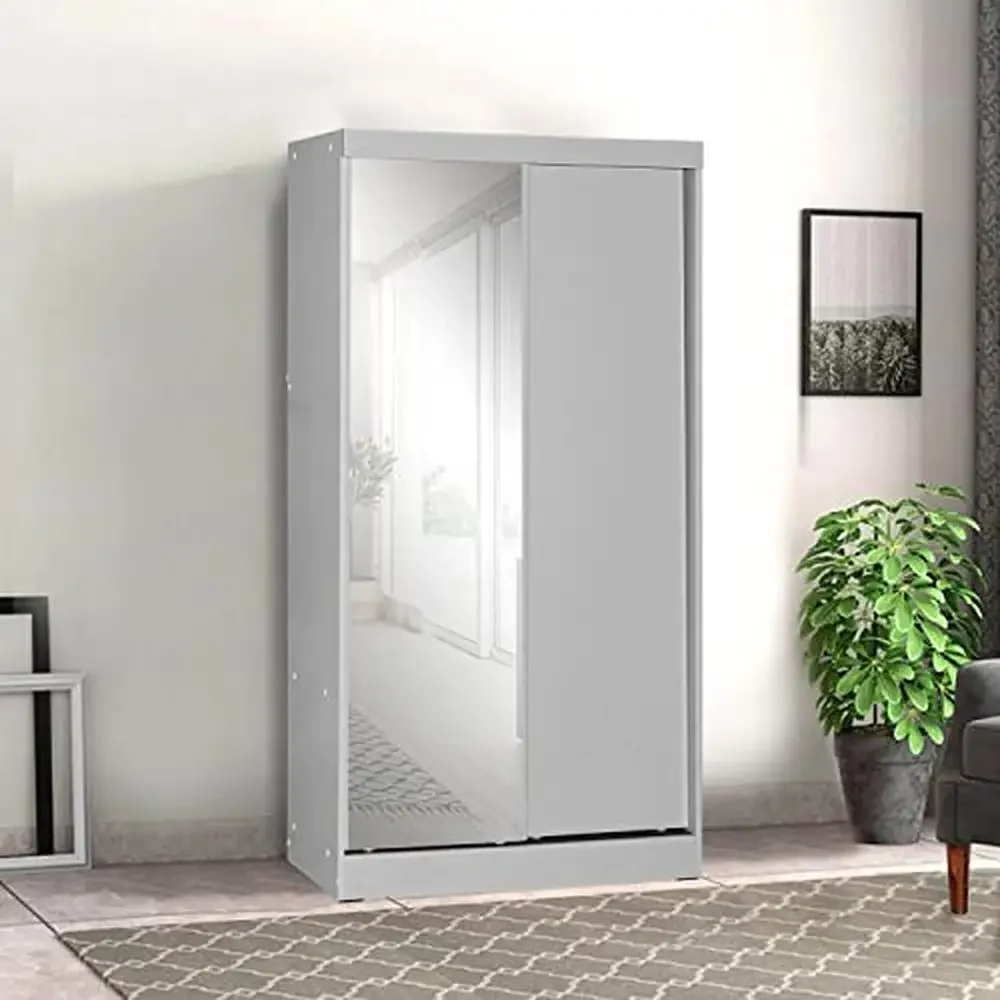 Contemporary Double Sliding Door Wardrobe Light Gray Sturdy Closet Organization Solution