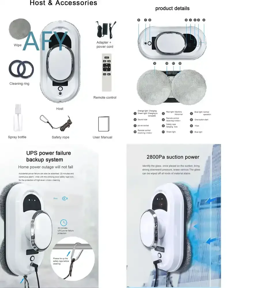 Robot Window Cleaner for Factory OEM ODM Brushless Motor 3 Mode Fully Automatic Intelligent Navigation Electric Glass Cleaner