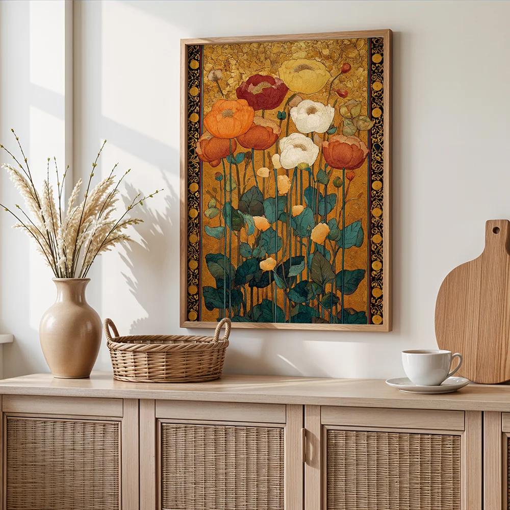 Vintage Ornate Floral Canvas Wall Art,2D Print,Bohemian Wall Decor For Living Room Dining Room,Aesthetic Home Decor Gift