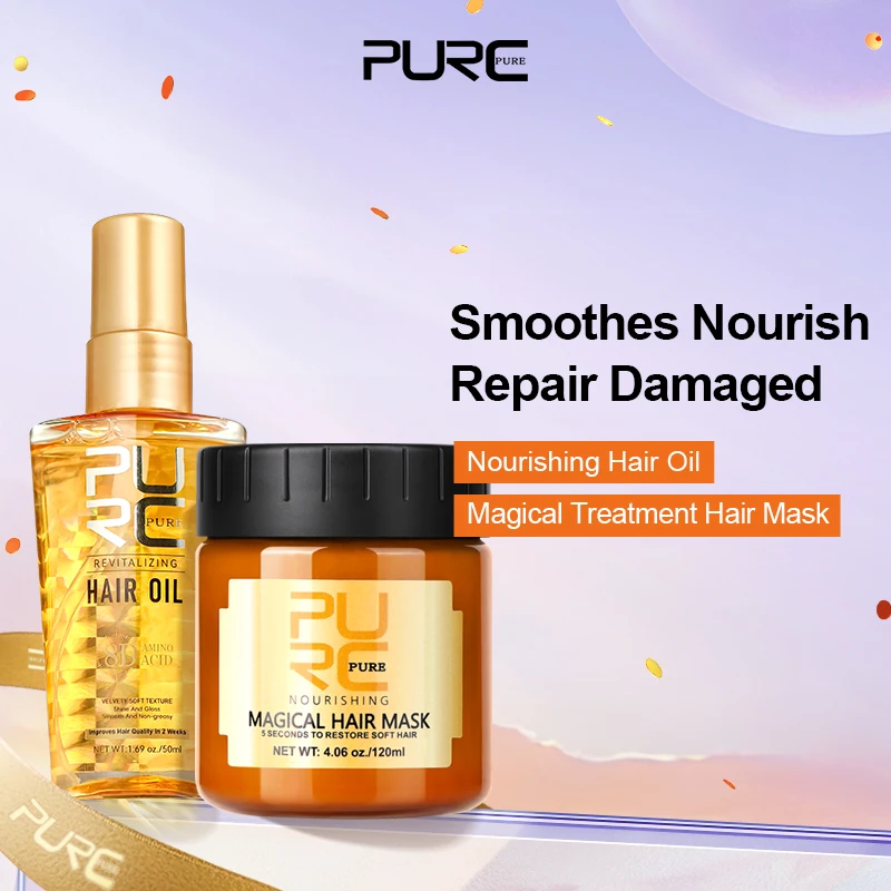 

PURC Argan Oil Nourishing Hair Oil & Magical Treatment Hair Mask Sets Smoothing Repair Damaged Instant Soft Hair Hair Care