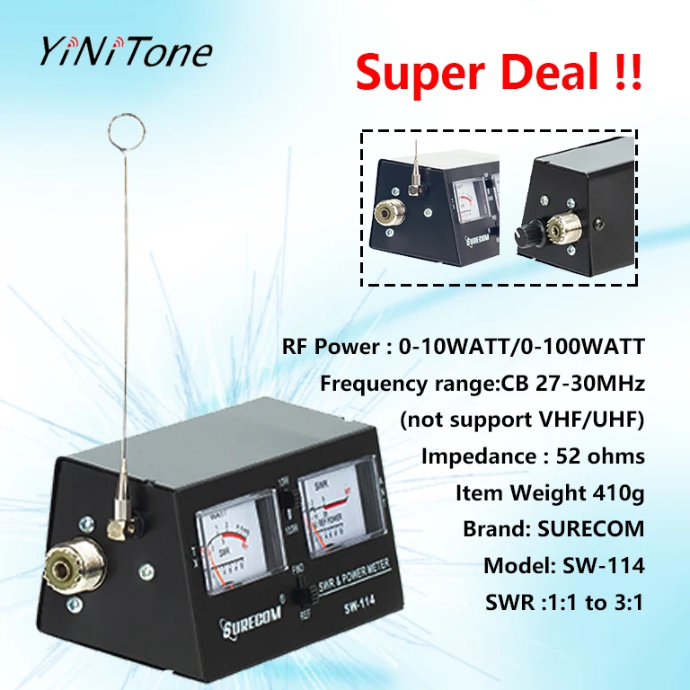 SWR/RF Strength Test Power Meter SW-114 for Relative Power 3 Function Analog with Field Strength Antenna Standing Wave Table