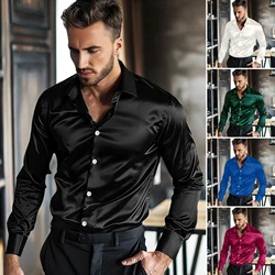 Autumn And Winter Formal Men's Long Sleeve Shirt Luxurious Wrinkle-resistant Non-iron Solid Color Business Casual Ice Silk