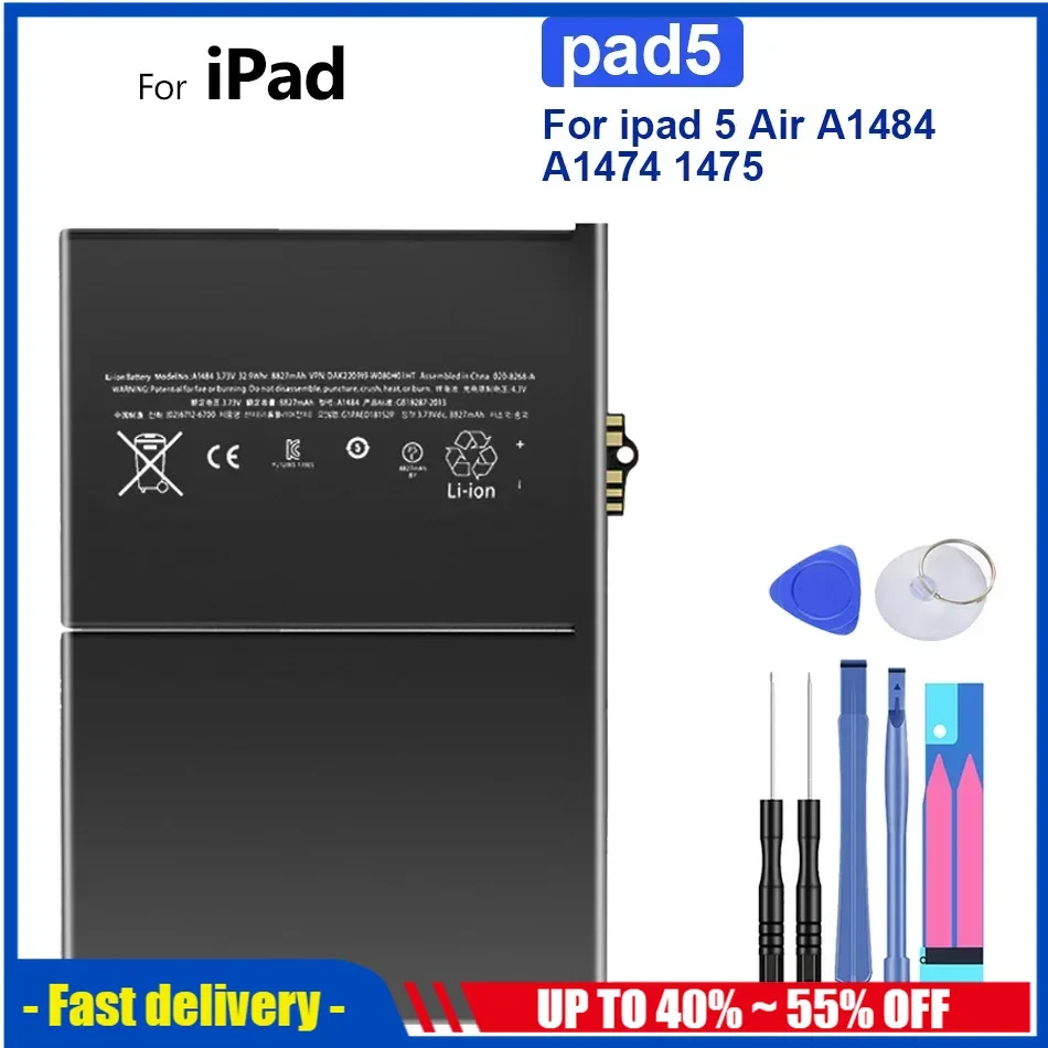 8827mAh Tablet Battery For Apple IPad 5 Air 1 IPad5 Air1 A1484 A1474 1475 Portable Battery