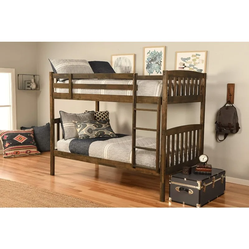 

Furniture Claire 80" x 42" Traditional Wood Bunk Bed Twin Over Twin with Mattress Support Slats, Easy Assembly.