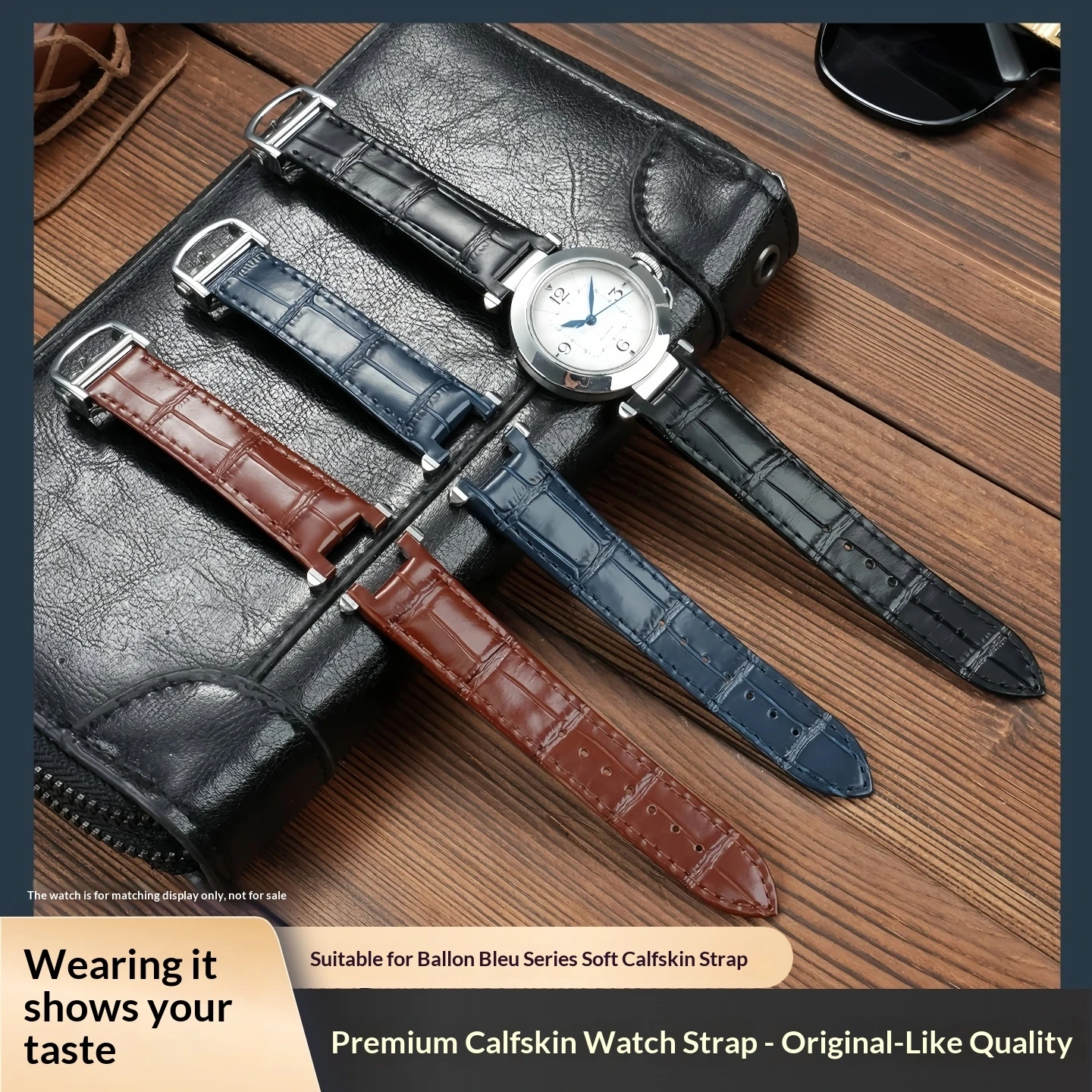 For Cartier Pasha WGPA0019/0026 W2PA0014 Notch Leather Quick Release Folding Buckle Strap Black Blue Brown Customizable 17/19/21