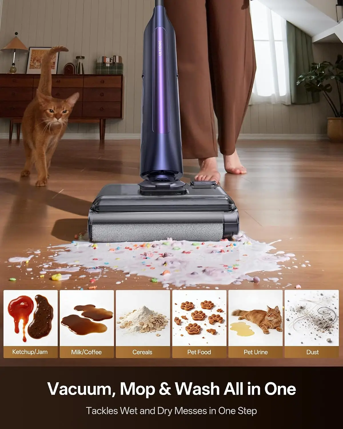 Wet Dry Vacuum Cleaner, Vacuum Mop for Wet & Dry Messes, 180° Lay-Flat & Auto Self-Cleaning, 60Mins Runtime ＆ Edge-Cleaning, Ant