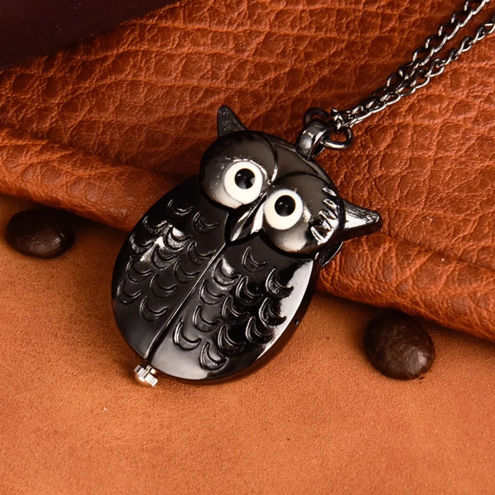 New Flip Style Necklace Hanging Watch Cute Owl Small Keychain Pocket Watch on Chain Cartoon Children's Watches Daily Wear